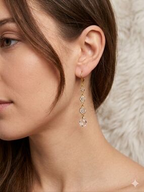 Gold Vermeil Crystal Linear Drop Earrings — Clear Crystal Teardrop